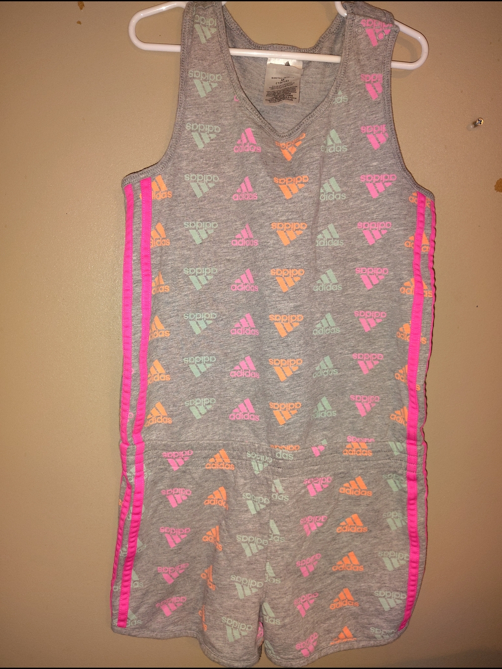 adidas Kids' Gray Tank Romper with Pink Trim